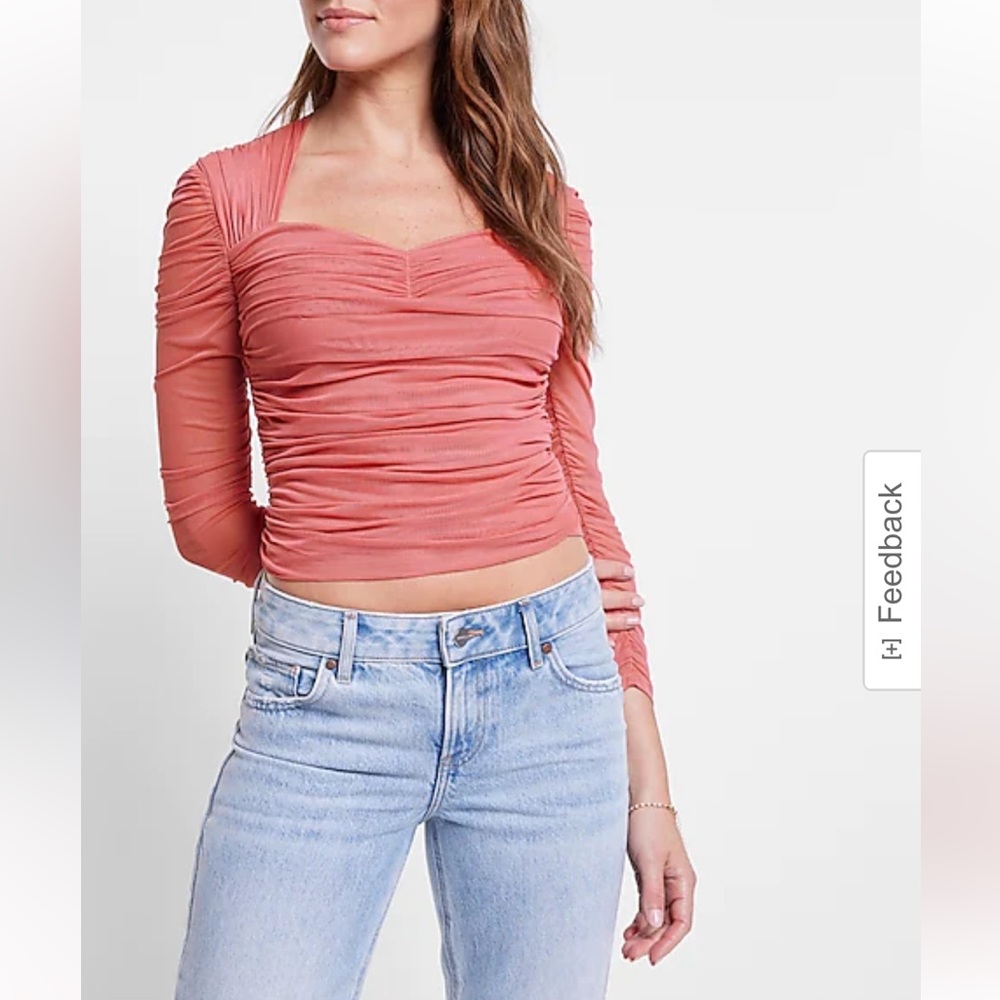 Express | Contour Mesh Cropped Top with Removable cups Medium Coral NWT